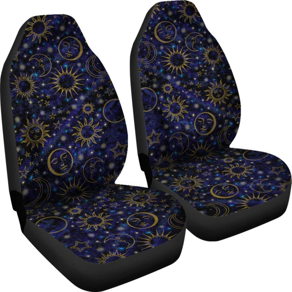 Celestial Night Sky Black Blue Gold Suns Moons Stars Car Seat Covers