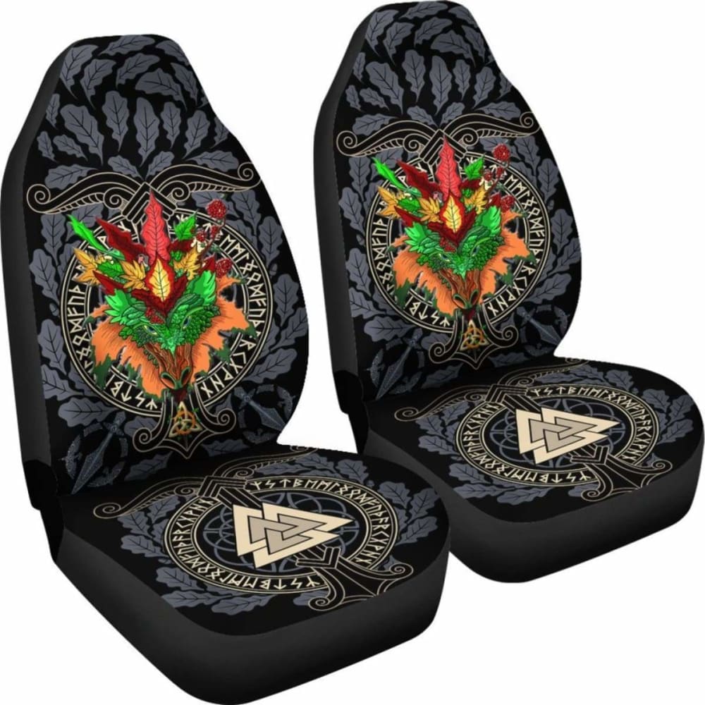 Celtic Lughnasadh Autumn Dragon Car Seat Covers - Celtic Autumn Leaf Pattern -