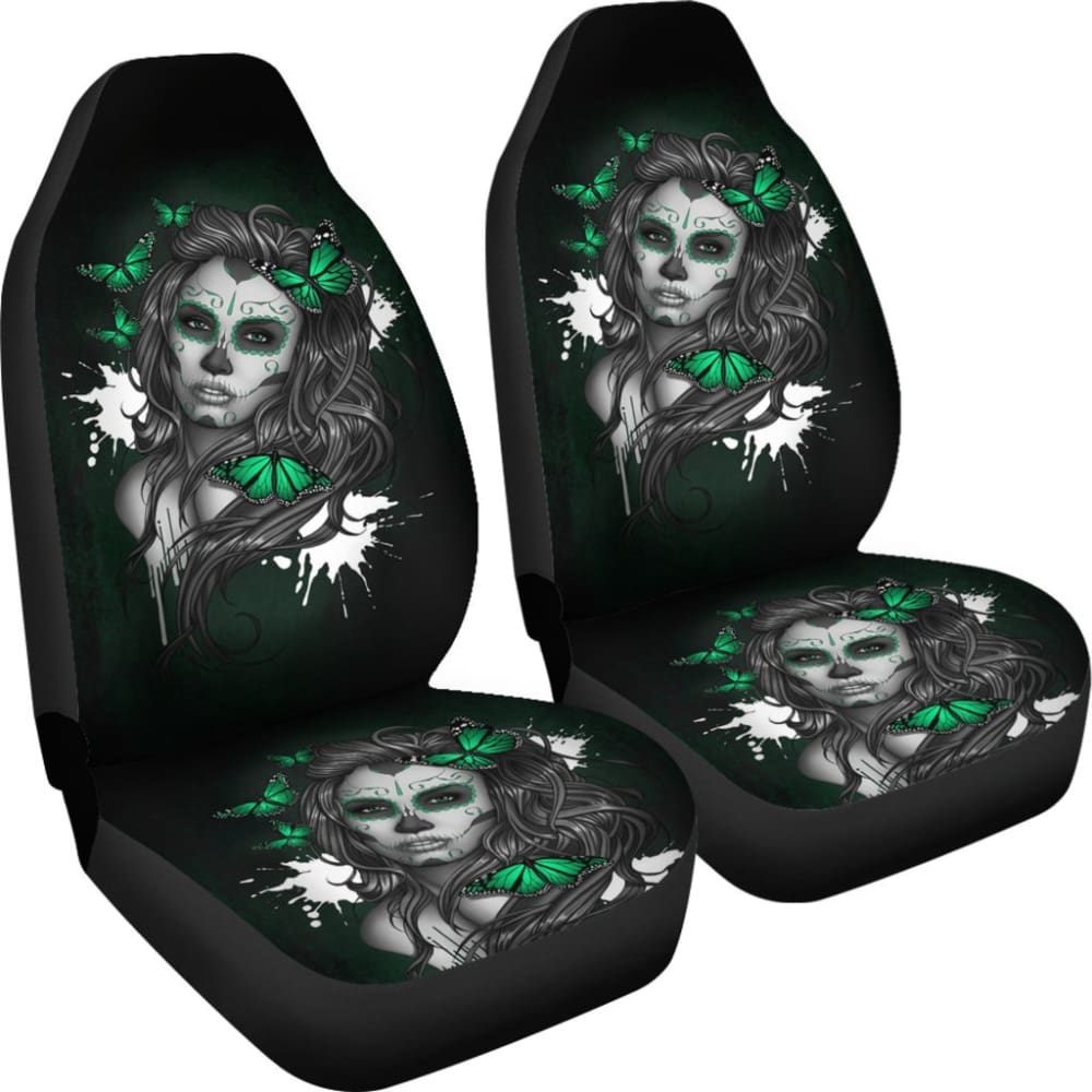 Set Of Floral Girl Sugar Skull Car Seat Covers