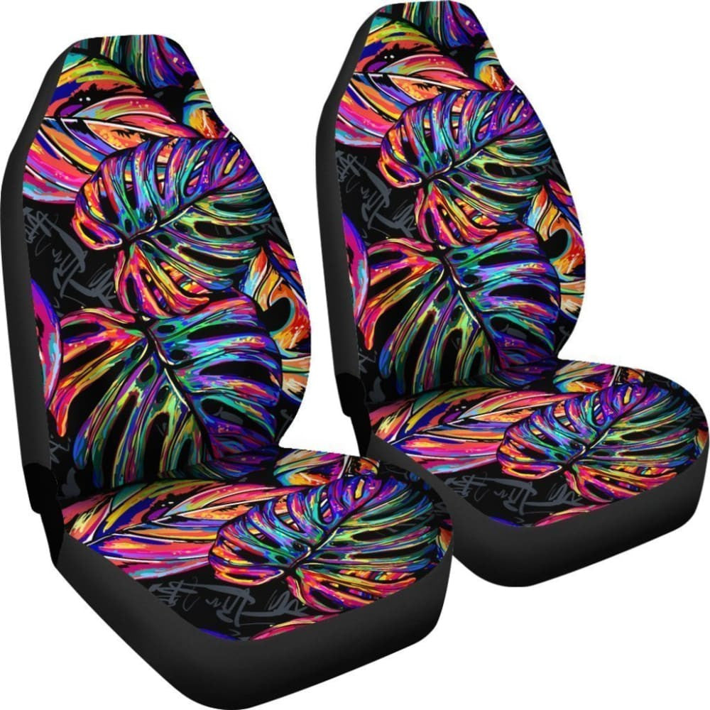 Car Seat Covers Polynesian Palm Leaves Neon Color