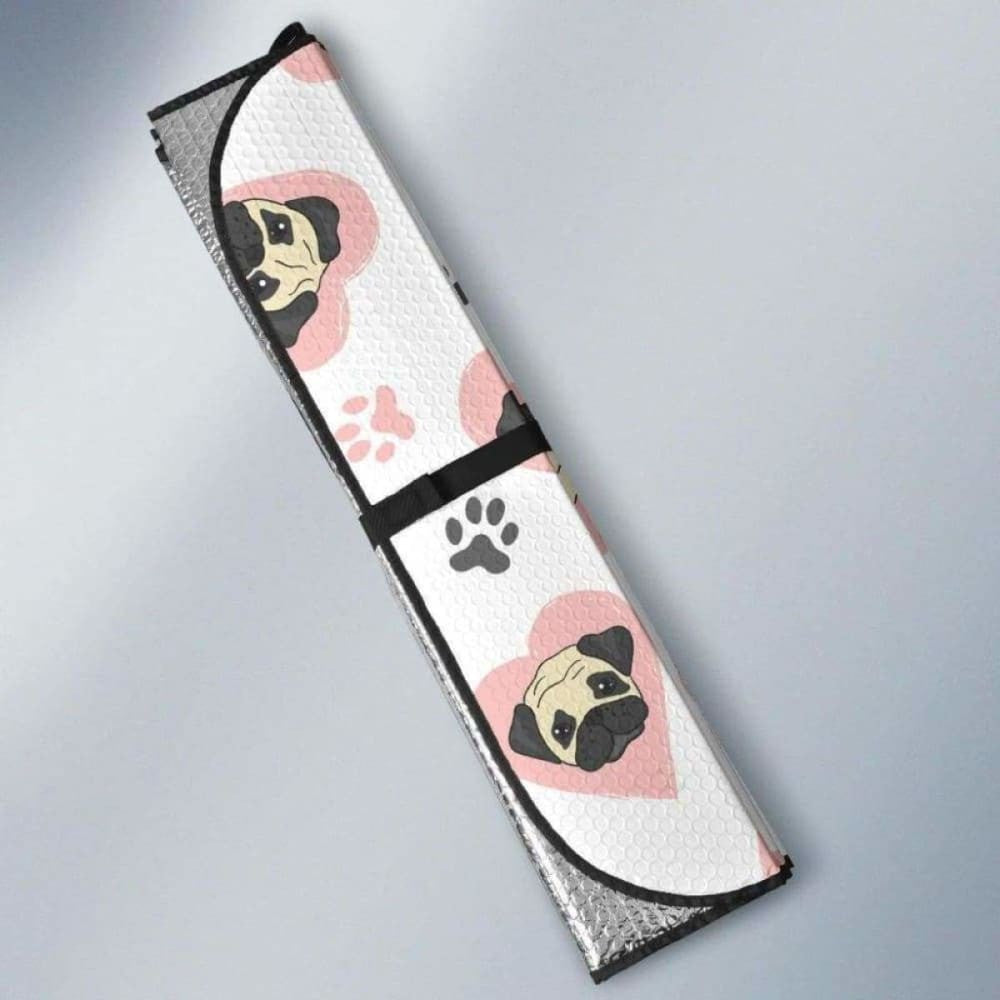 Cute Pugs Pink Heart Paw Pattern Car Auto Sun Shades