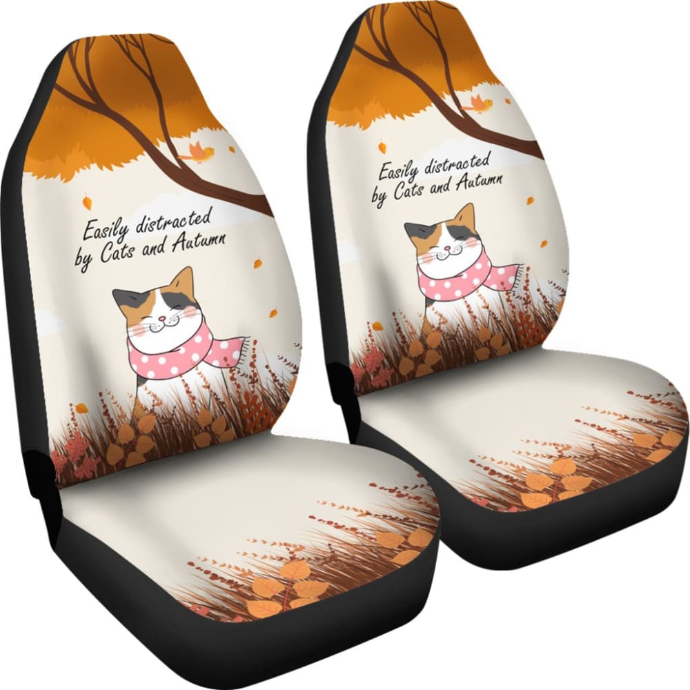 Easily Distracted By Cats And Autumn Car Accessories Gift Ideas Car Seat Covers
