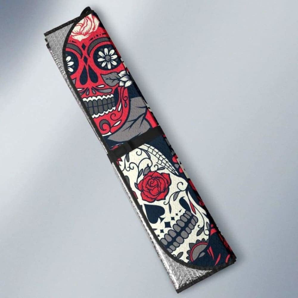Day of The Dead Sugar Skull Floral Car Auto Sun Shade