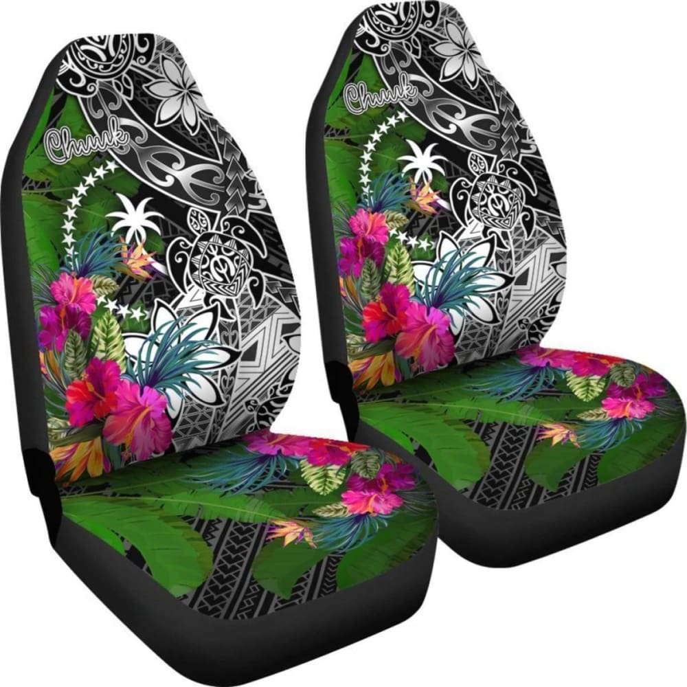 Chuuk Car Seat Covers - Turtle Plumeria Banana Leaf -