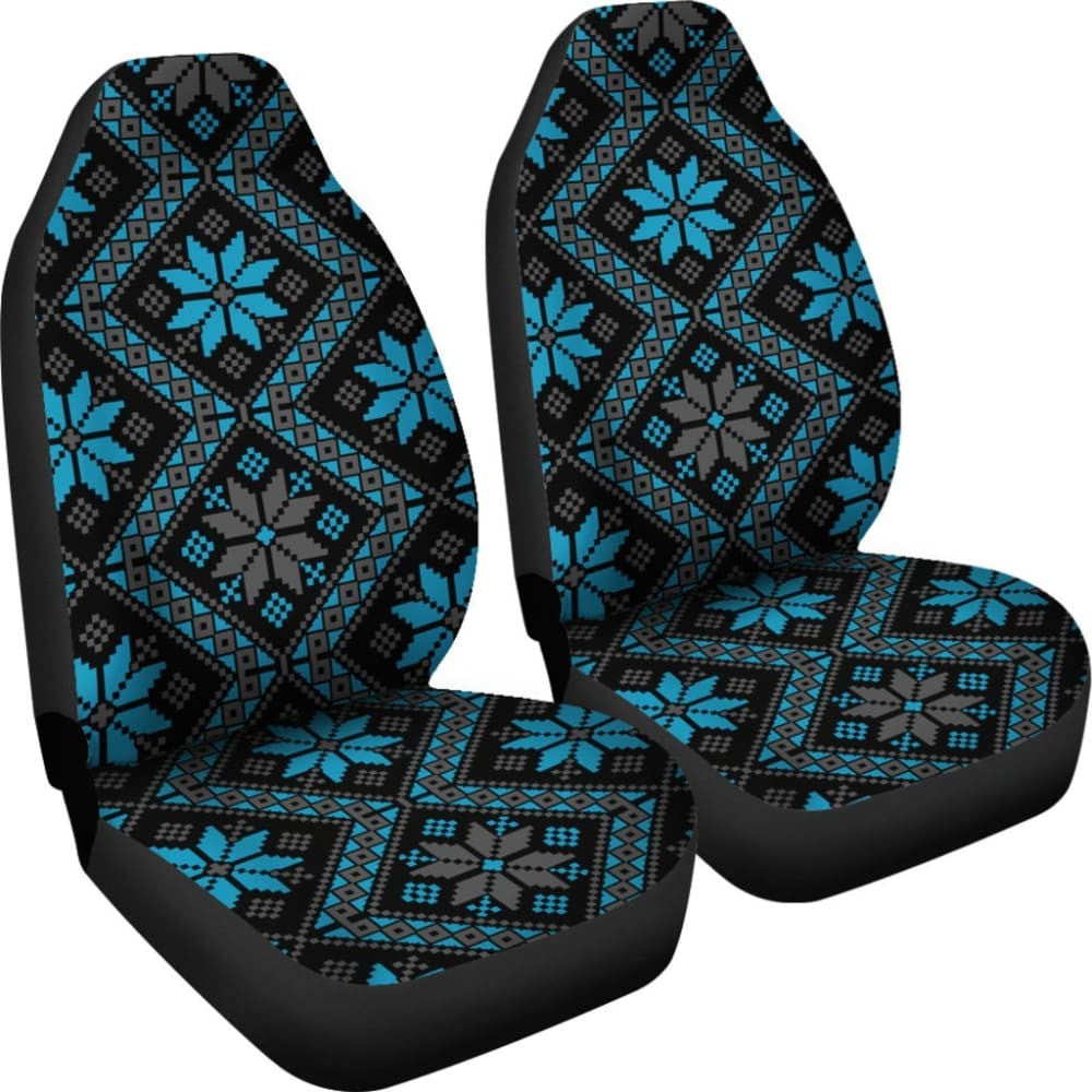 Bulgarian Boho Chic Light Blue Star Flower Car Seat Covers
