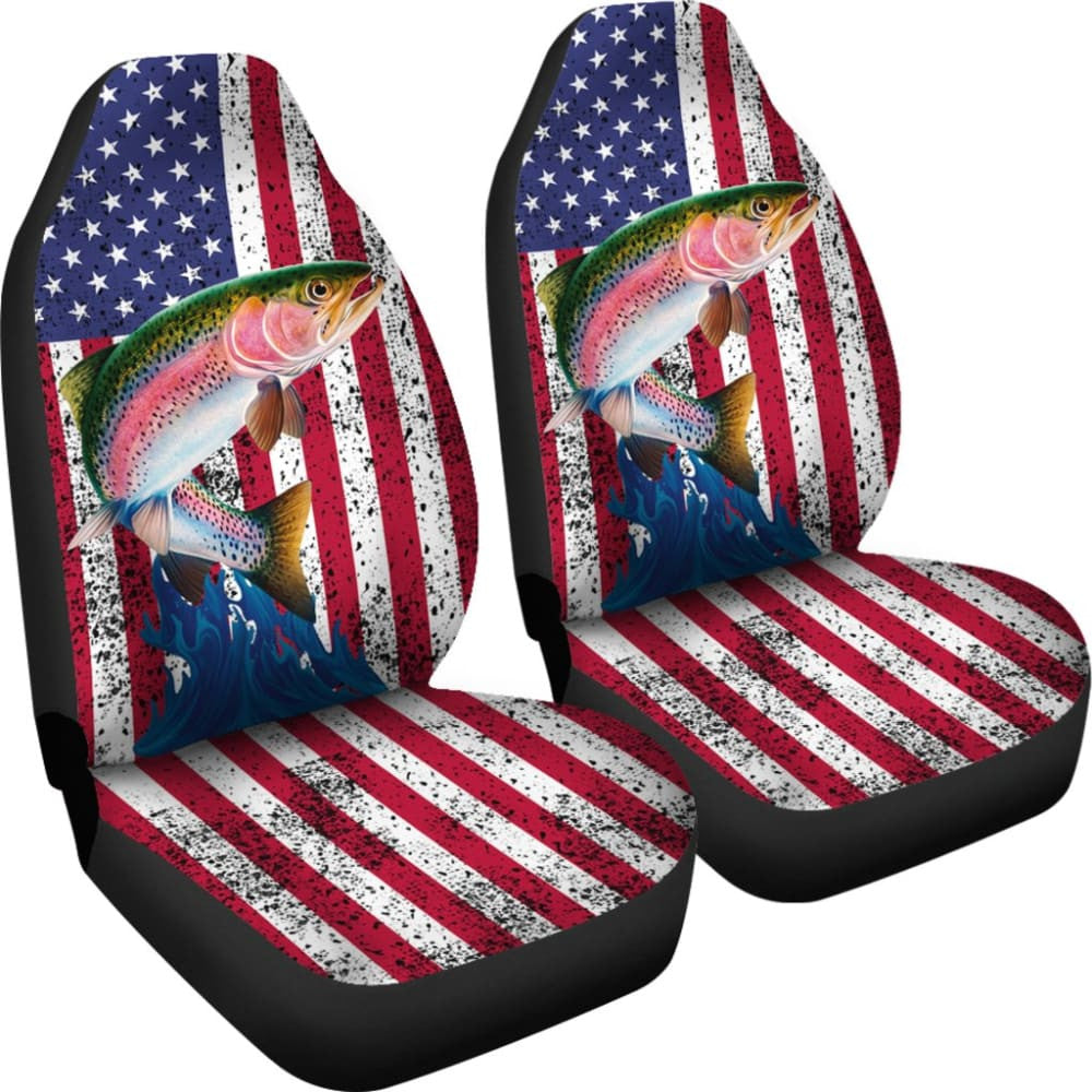 Trout Fish American Flag Art Automotive Car Seat Covers