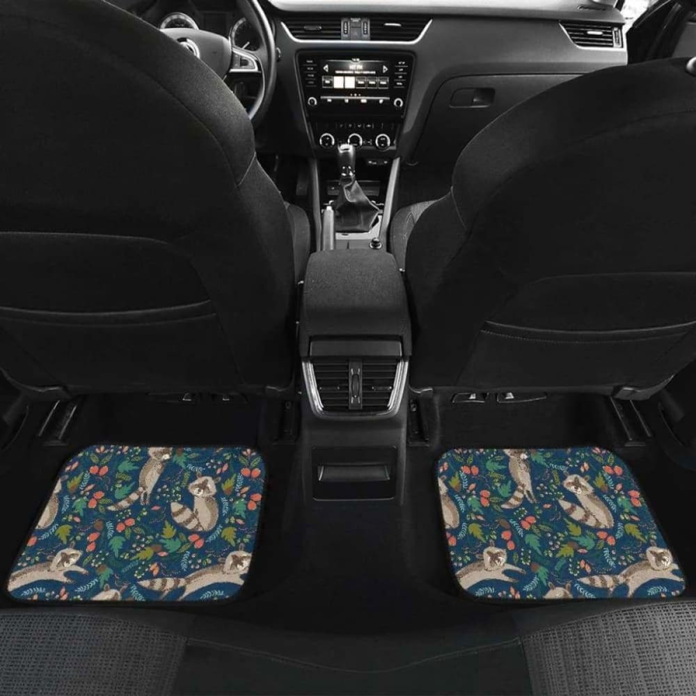 Raccoon Tropical Leaves Pattern Front And Back Car Mats