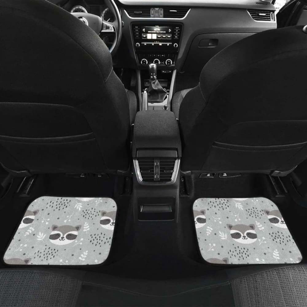 Cute Raccoons Leaves Dot Front And Back Car Mats