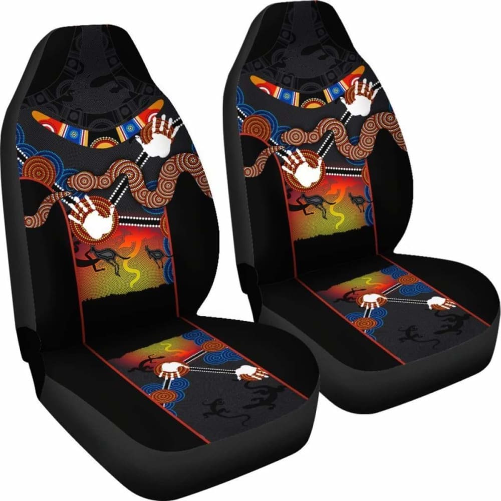 Australia Aboriginal Car Seat Covers, Australian Boomerang And Snake Indigenous Art -
