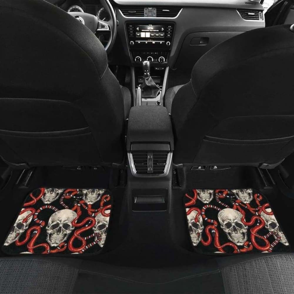 Red Snake Skull Pattern Front And Back Car Mats