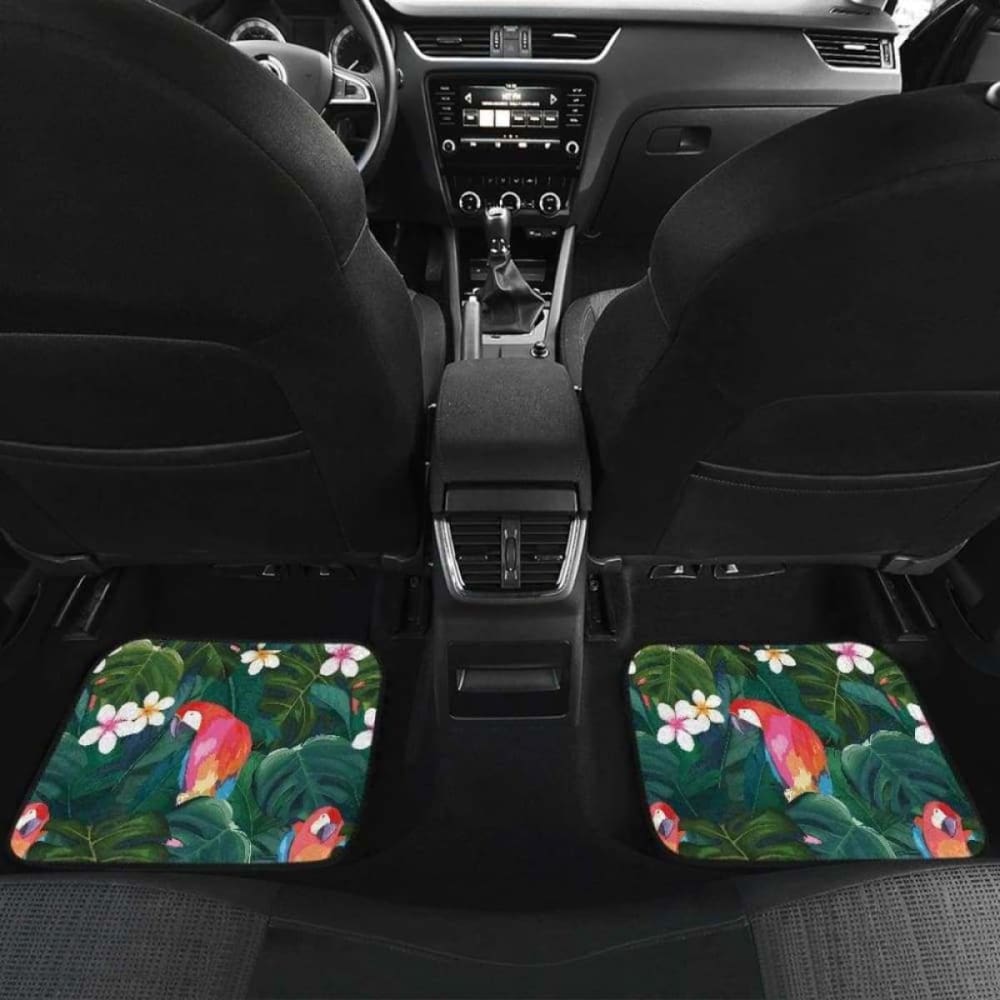 Parrot Palm Tree Leaves Flower Hibiscus Pattern Front And Back Car Mats