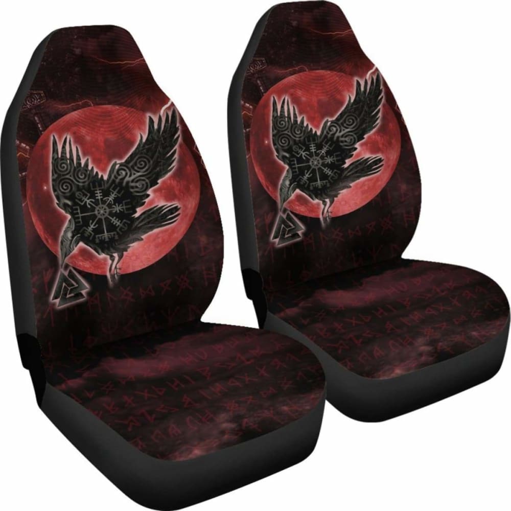 Viking Car Seat Covers, Raven Helm Of Awe Valknut Mjolnir Rune