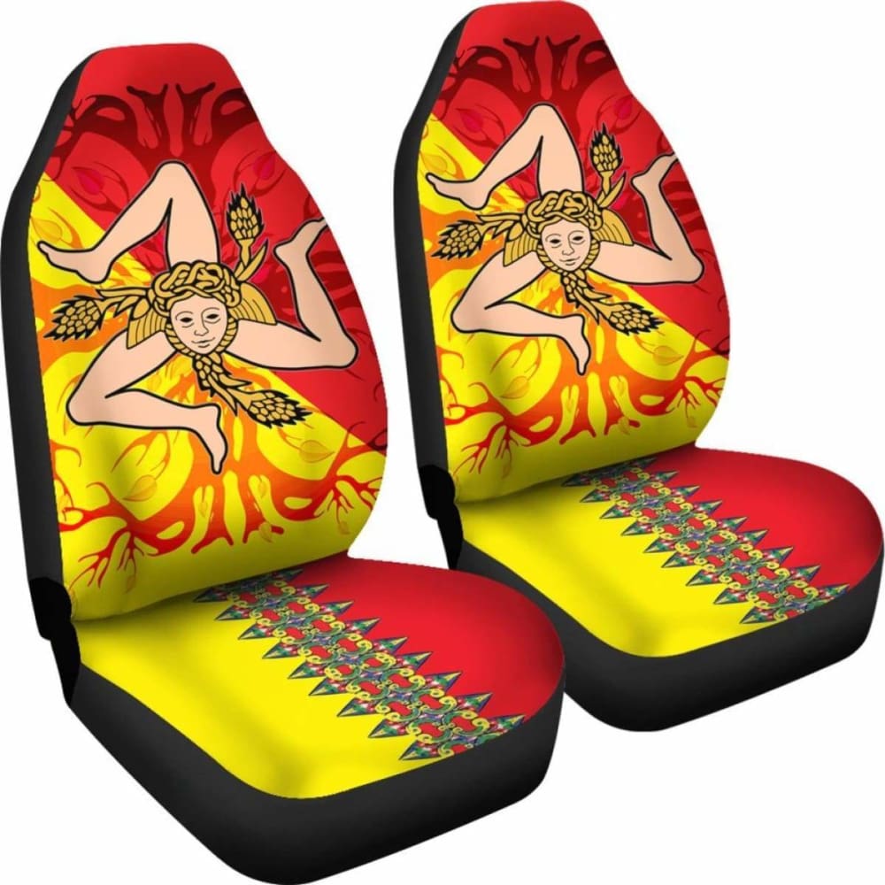 Sicily Flag With Celtic Tree Of Life Car Seat Covers