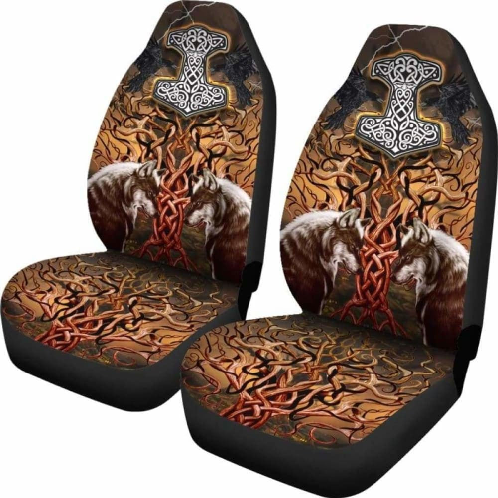 Viking Tree Of Life Fenrirs Mjolnir Car Seat Covers