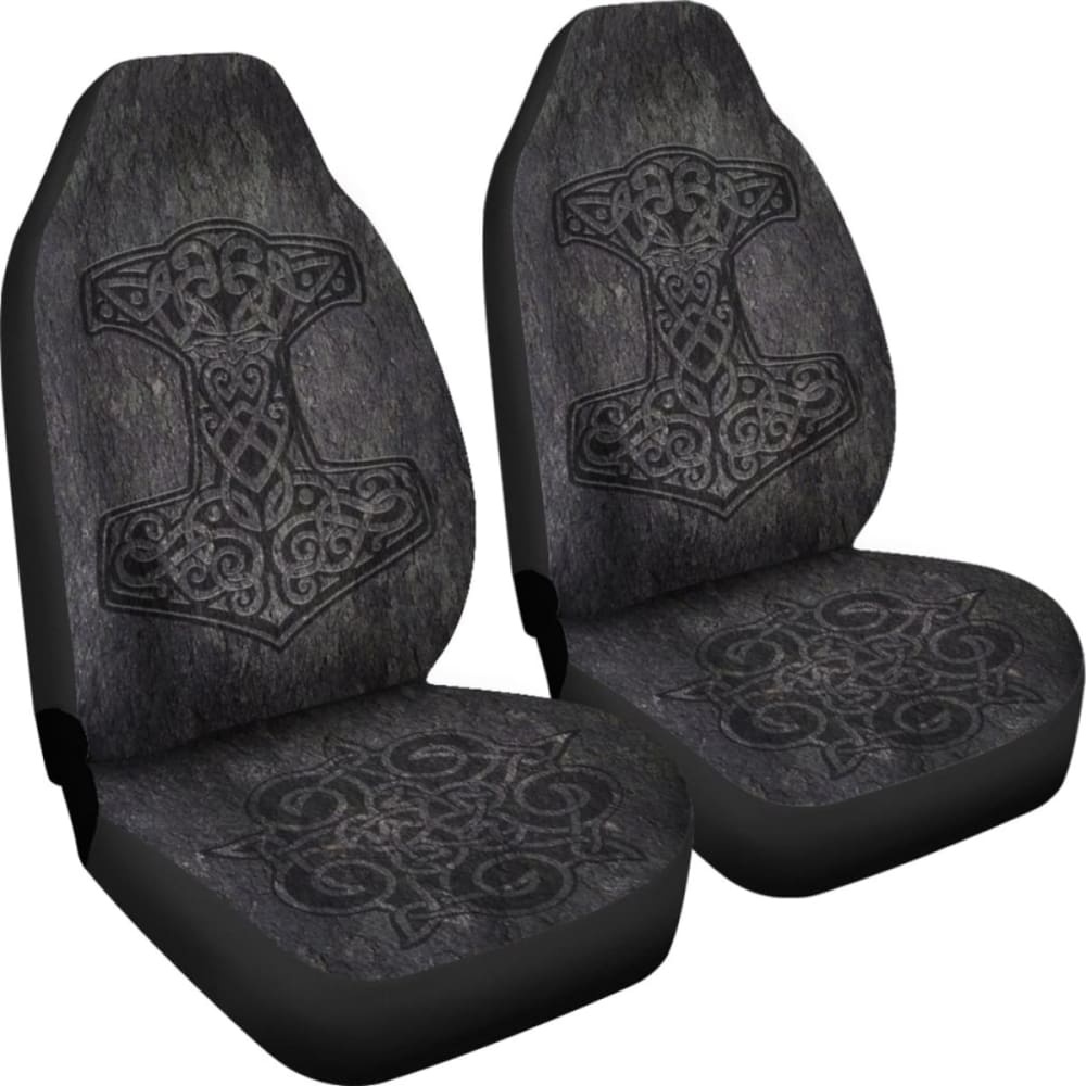 Viking Mjolnir On Stone Style Car Seat Cover