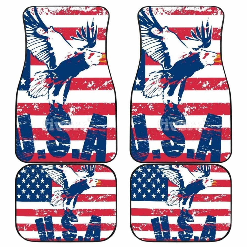 Usa Flag With Eagle Front And Back Car Mats (Set Of)
