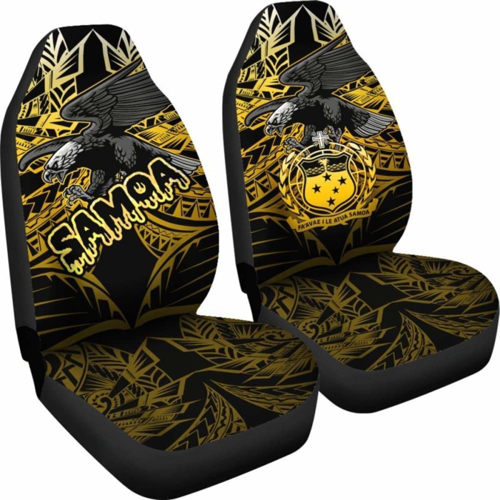 Samoa Polynesian Car Seat Covers - Eagle Tribal Pattern Yellow -