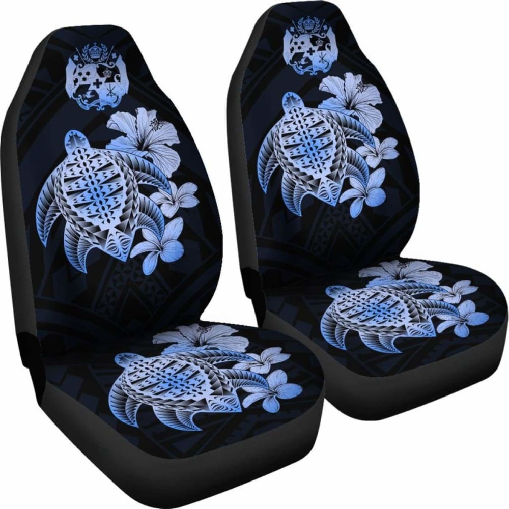 Tongan Car Seat Covers Hibiscus Plumeria Mix Polynesian Turtle Blue Awesome