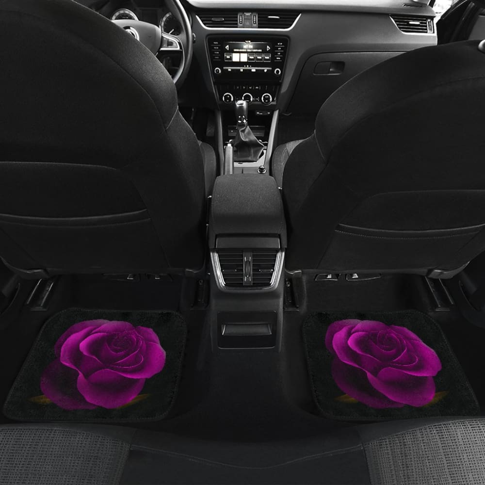 Purple Rose Blooming on Black Background Car Floor Mats