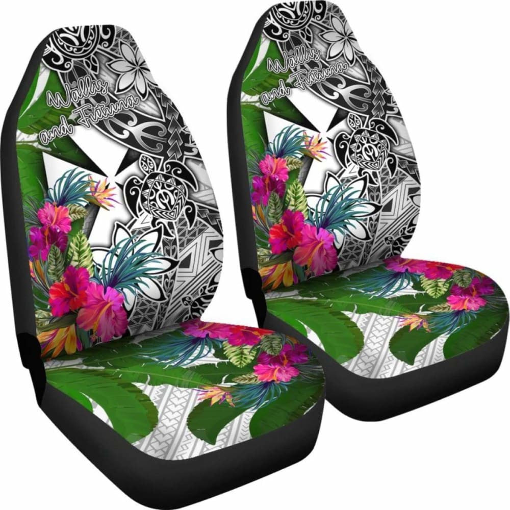 Wallis And Futuna Car Seat Covers White - Turtle Plumeria Banana Leaf -
