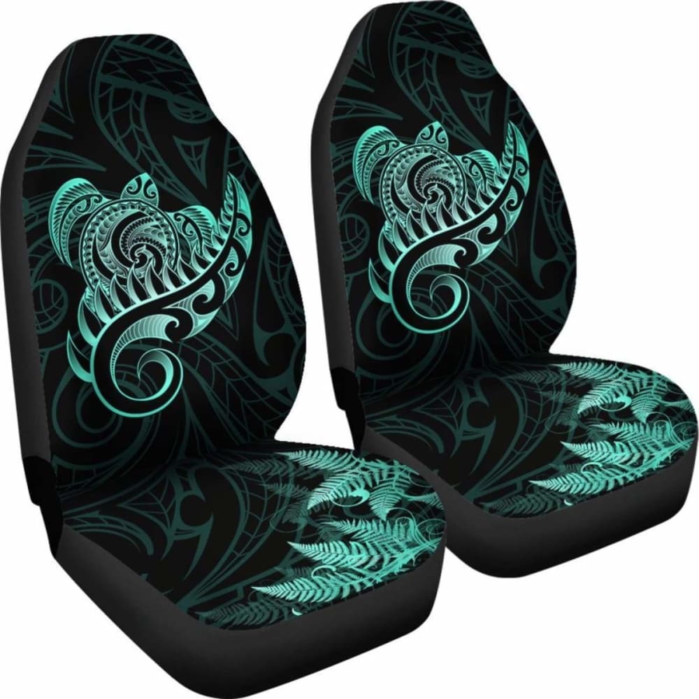 New Zealand Car Seat Covers - Aotearoa Maori Turtle Silver Fern Turquoise Awesome