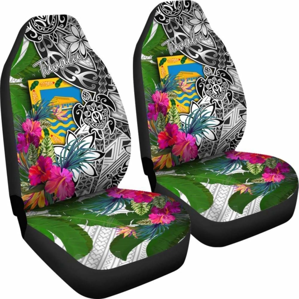 Tuvalu Car Seat Covers White - Turtle Plumeria Banana Leaf -