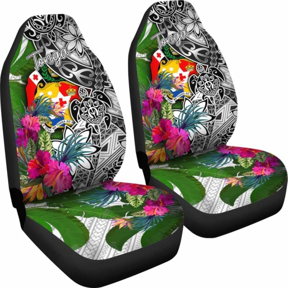 Tonga Car Seat Covers White - Turtle Plumeria Banana Leaf -