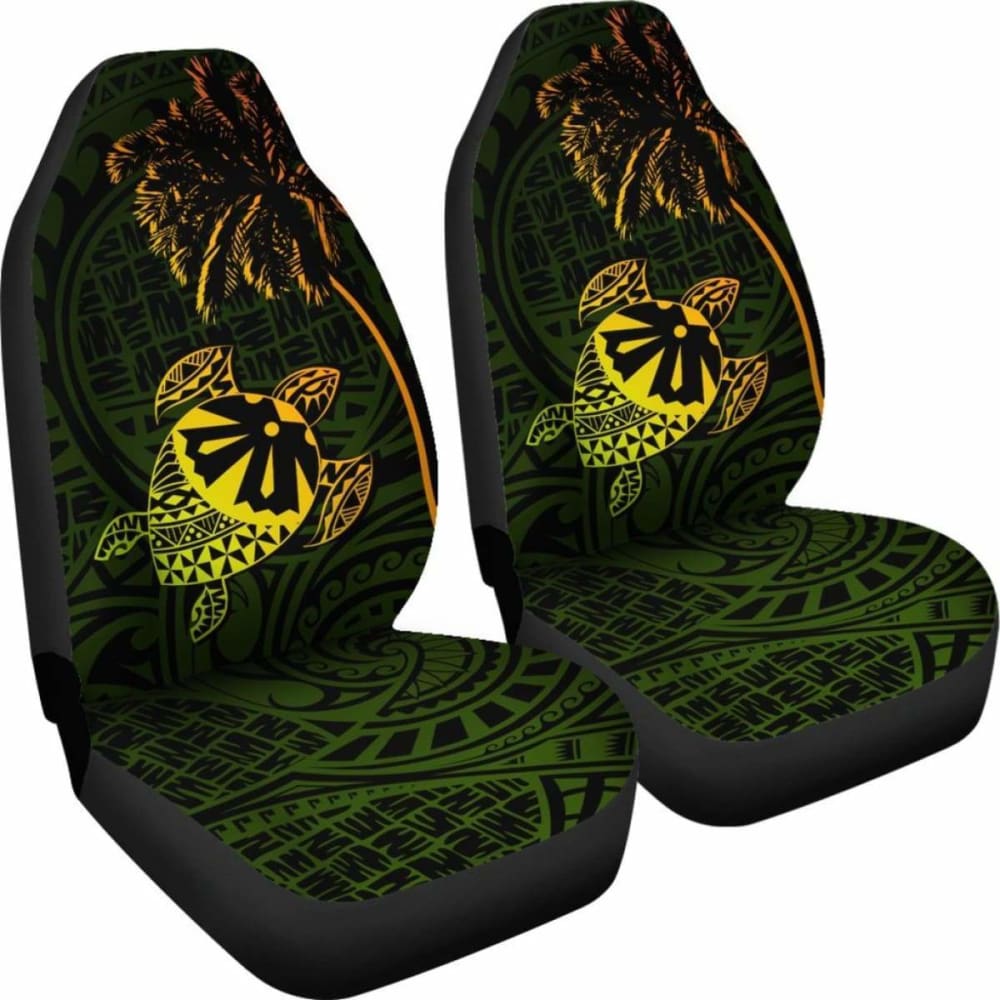 Fiji Islands Tapa Turtle Golden Green Car Seat Covers