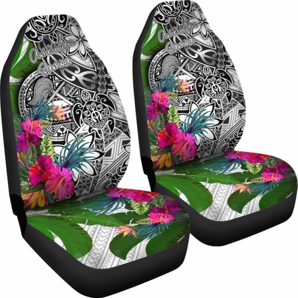 American Samoa Car Seat Covers White - Turtle Plumeria Banana Leaf -