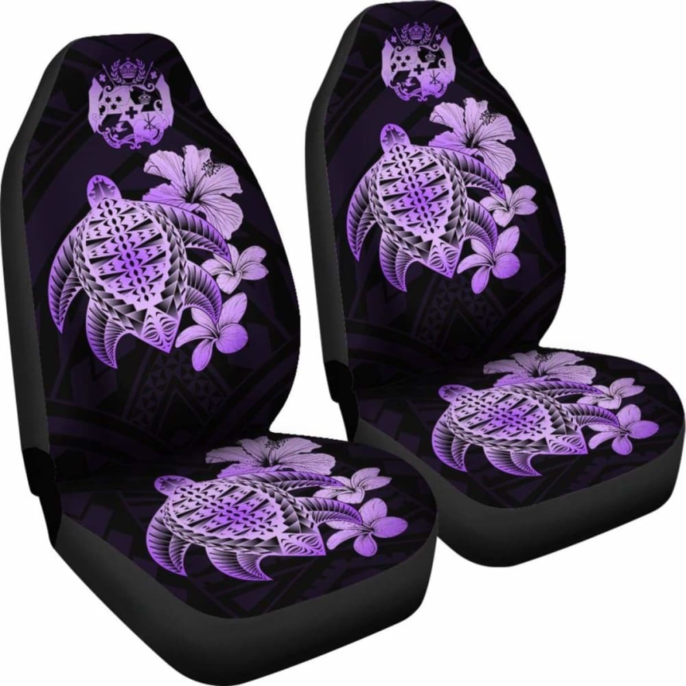 Tongan Car Seat Covers Hibiscus Plumeria Mix Polynesian Turtle Violet Awesome