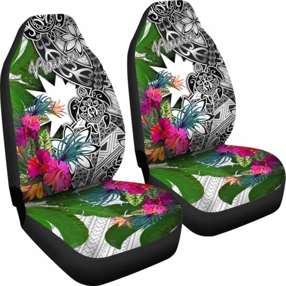 Nauru Car Seat Covers White - Turtle Plumeria Banana Leaf -