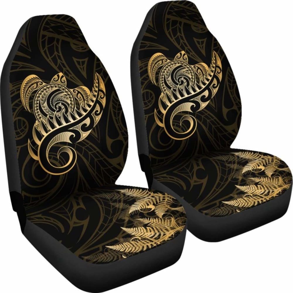 New Zealand Car Seat Covers - Aotearoa Maori Turtle Silver Fern Gold Awesome