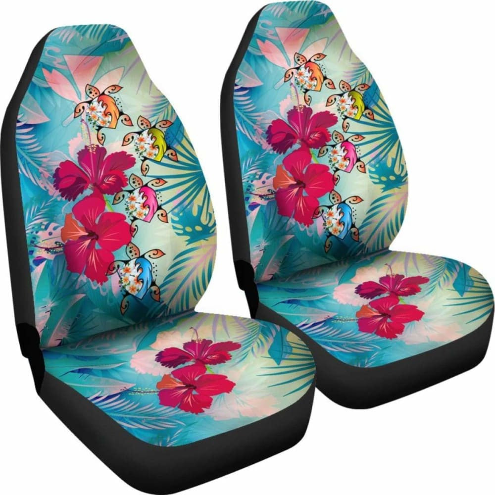 Polynesian Hawaii Car Seat Covers - Plumeria Turtles With Hibiscus -