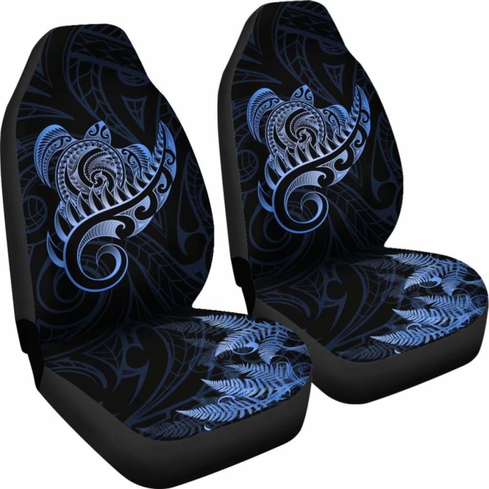 New Zealand Car Seat Covers - Aotearoa Maori Turtle Silver Fern Blue Awesome