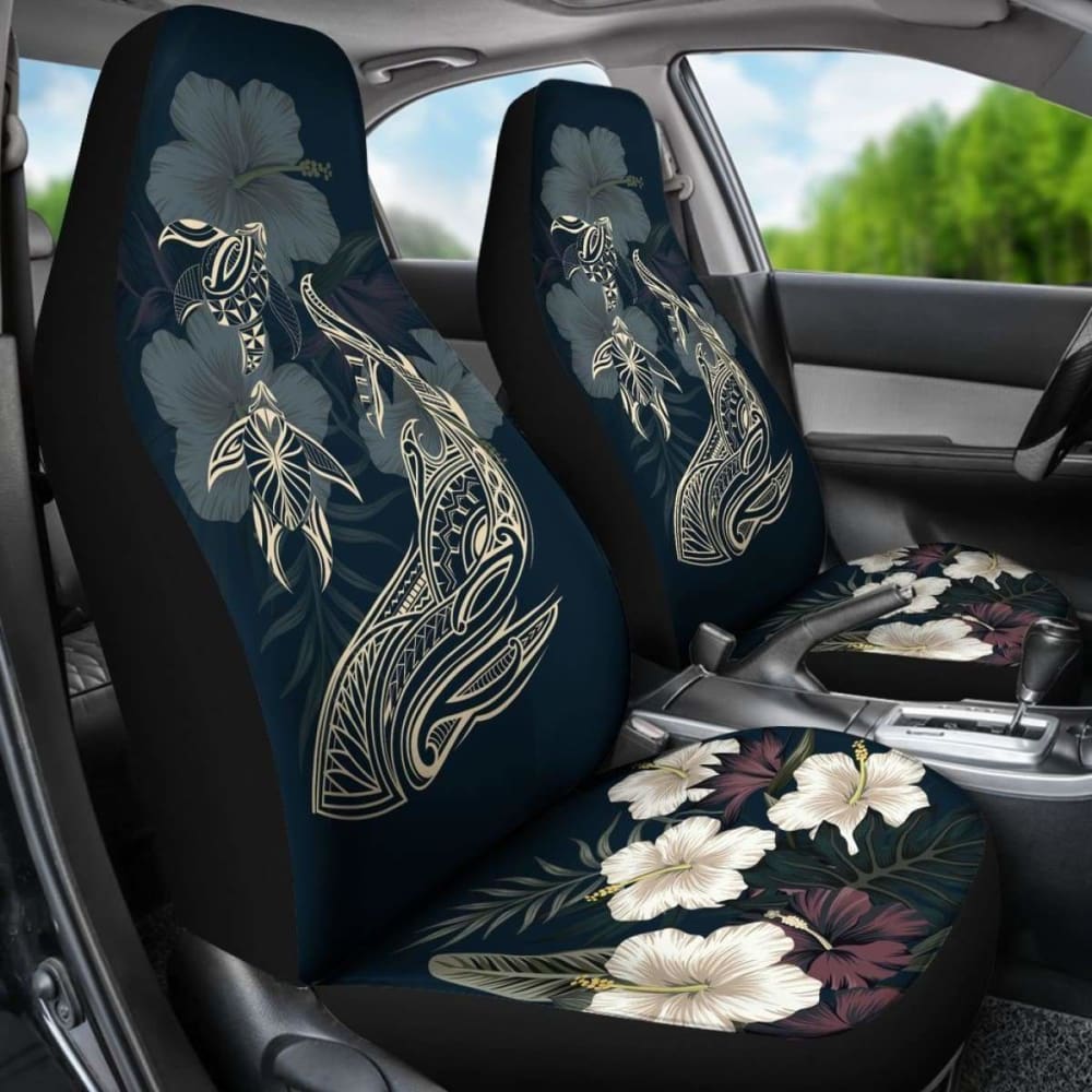 Hawaii Tropical Hibiscus Turtle Shark Aumakua Car Seat Covers - Lucas Style - Blue - New -