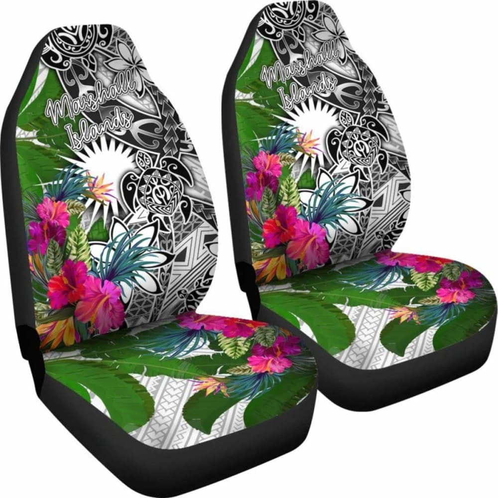 Marshall Islands Car Seat Covers White - Turtle Plumeria Banana Leaf -