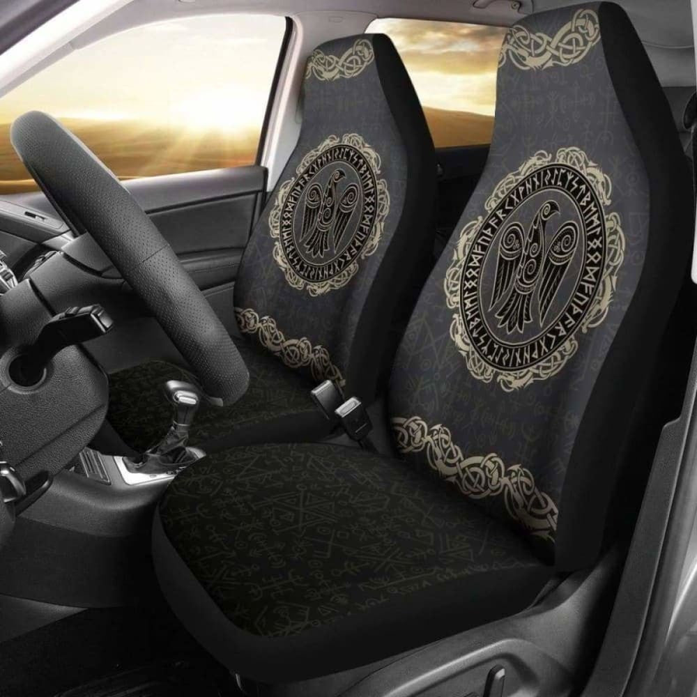 Viking Odin'S Raven Rune Circle Car Seat Covers