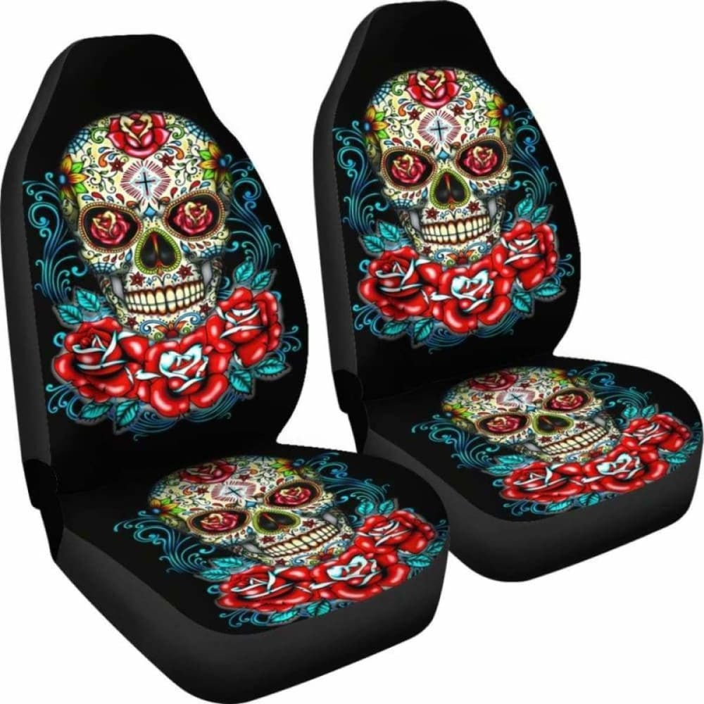Set Of - Flower Sugar Skull Seat Covers