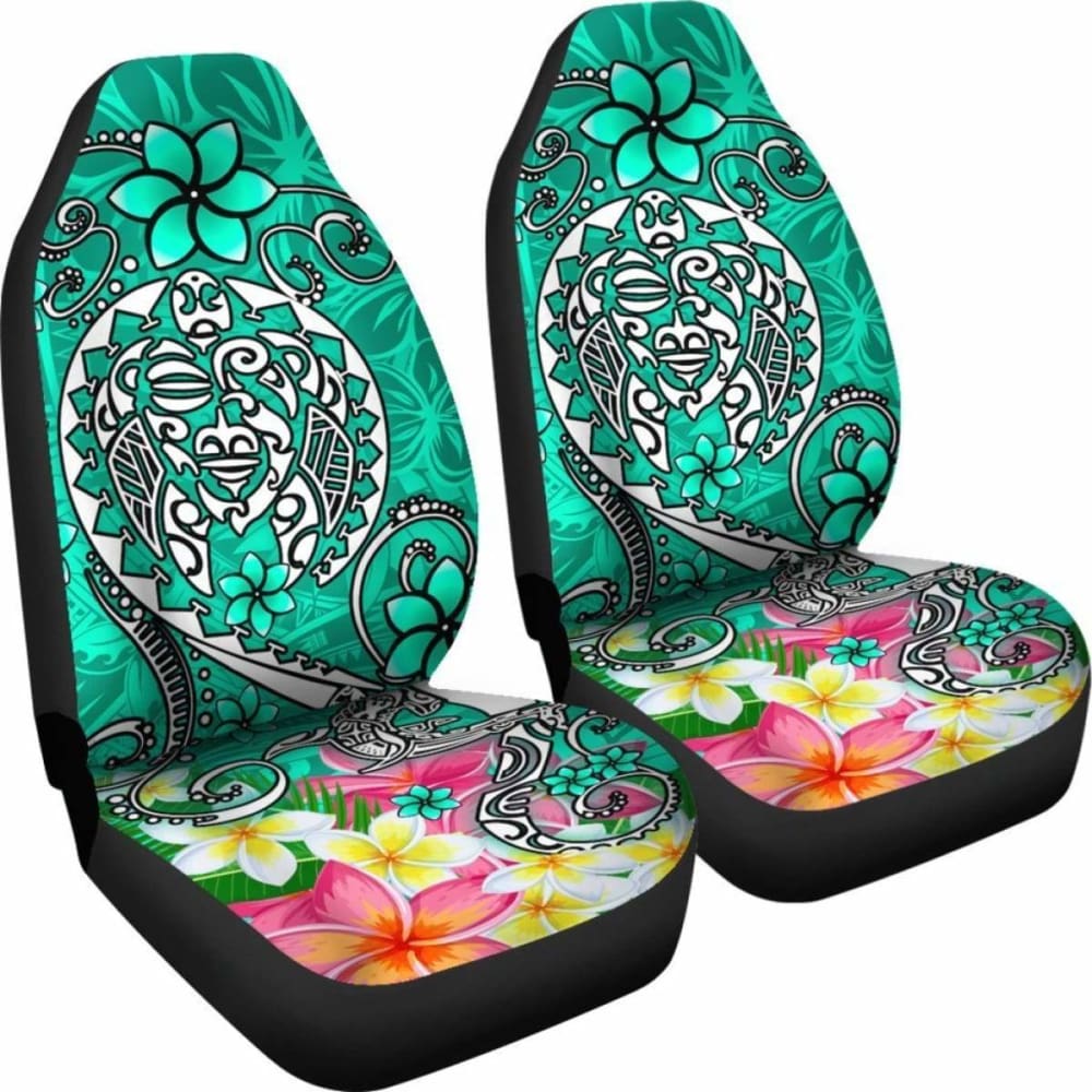 Polynesian Car Seat Covers - Turtle Plumeria Turquoise Color -