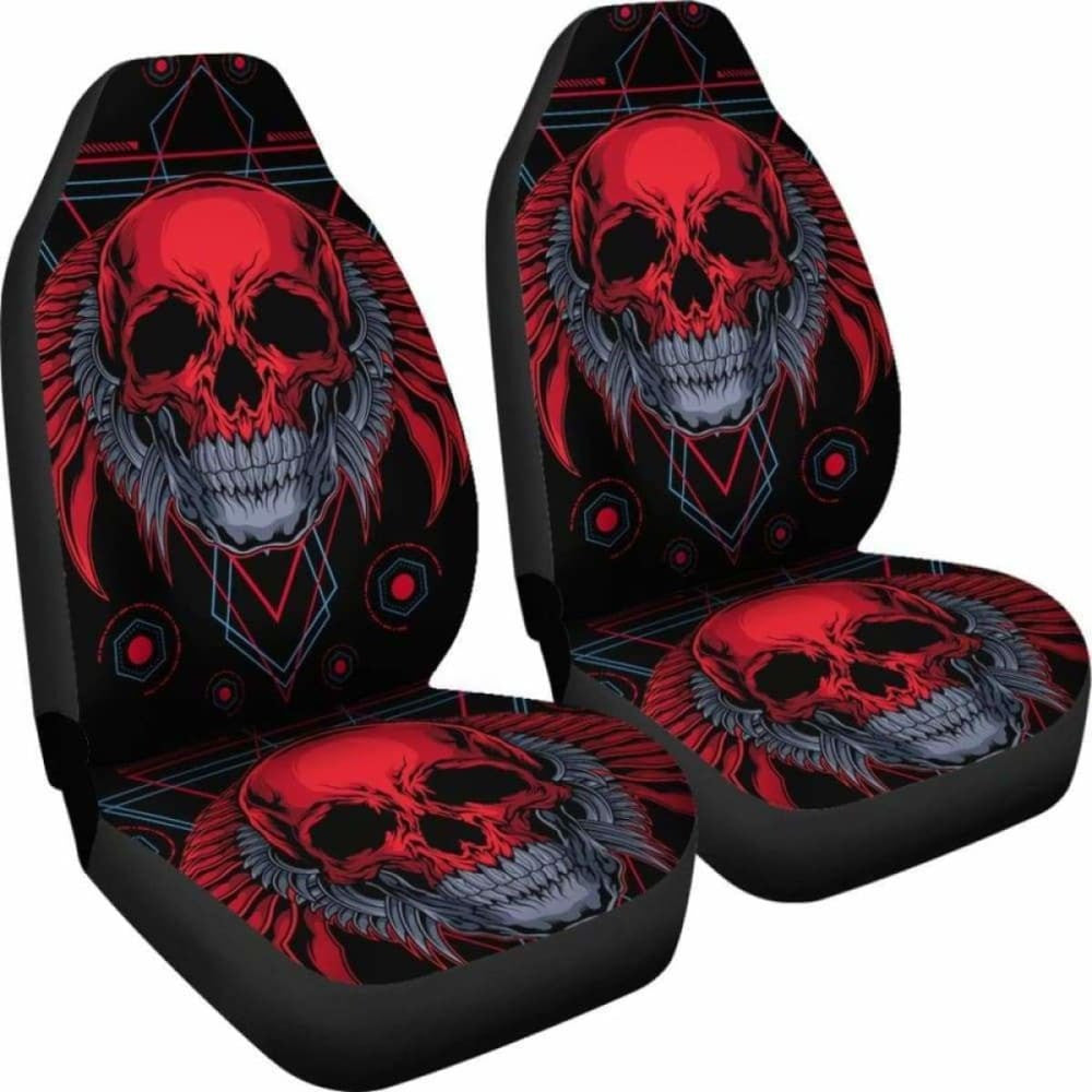 Set Of Flaming Fire Red Skull Car Seat Covers
