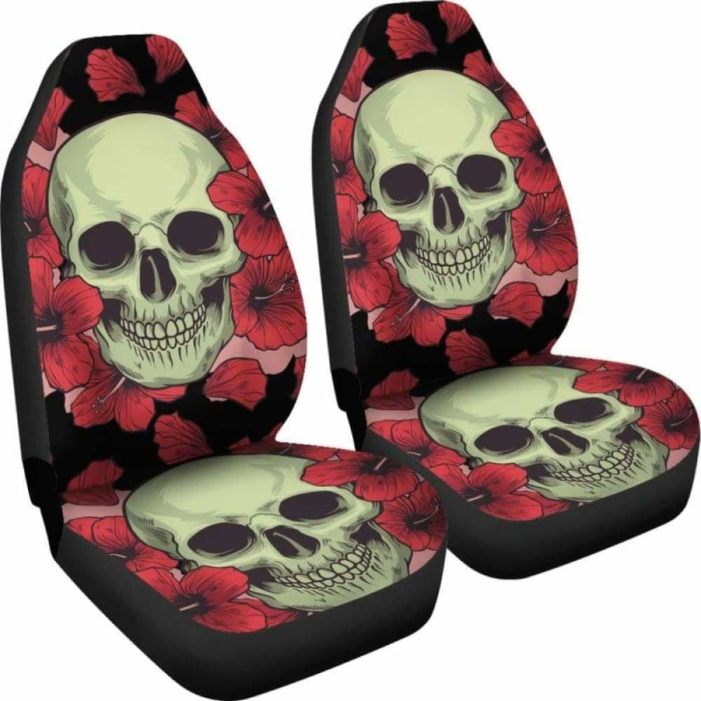Set Pcs Floral Sugar Skull Day Of The Dead Skull Car Seat Covers