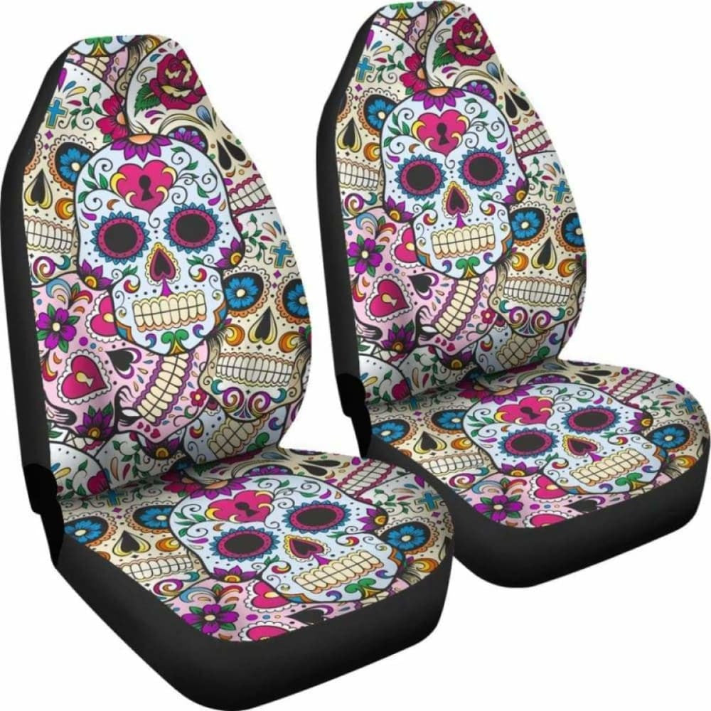 Set Of Sugar Skulls - Day Of The Dead Car Seat Covers
