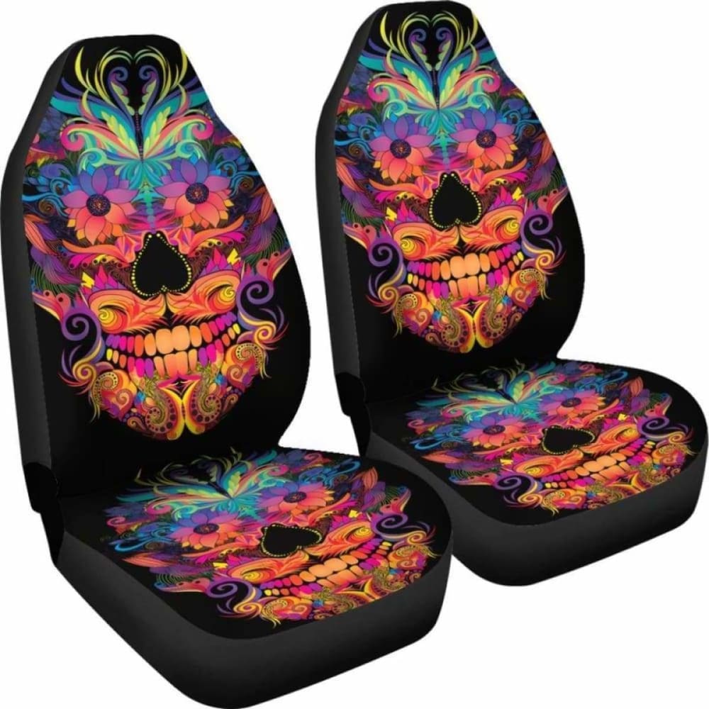 Set Of Colorful Sugar Skull Car Seat Covers