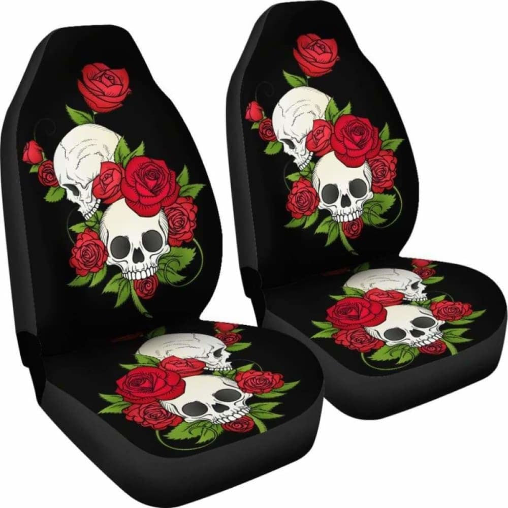 Set Of Floral Skull Car Seat Cover