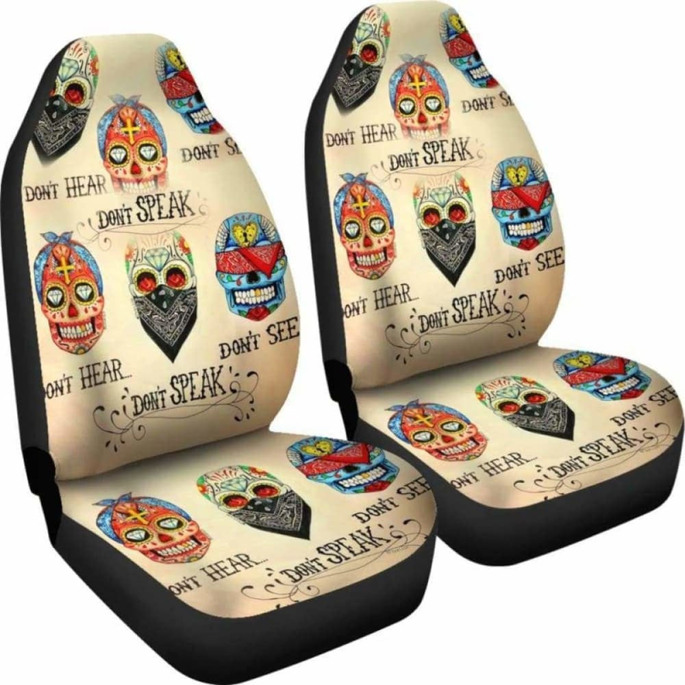 Set Of - No Hear No See No Speak Sugar Skull Car Seat Cover