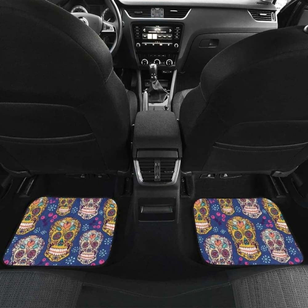 Sugar Skull Flower Pattern Front And Back Car Mats