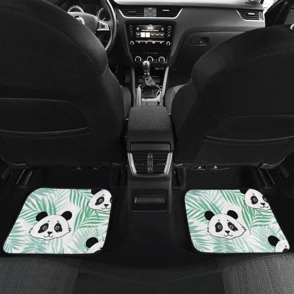 Panda Pattern Tropical Leaves Background Front And Back Car Mats