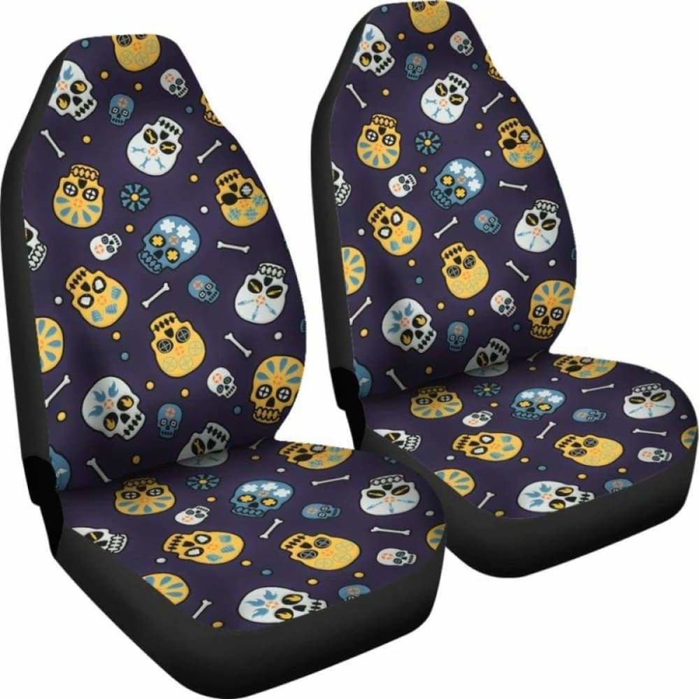 Set Pcs Floral Sugar Skull Day Of The Dead Skull Car Seat Covers