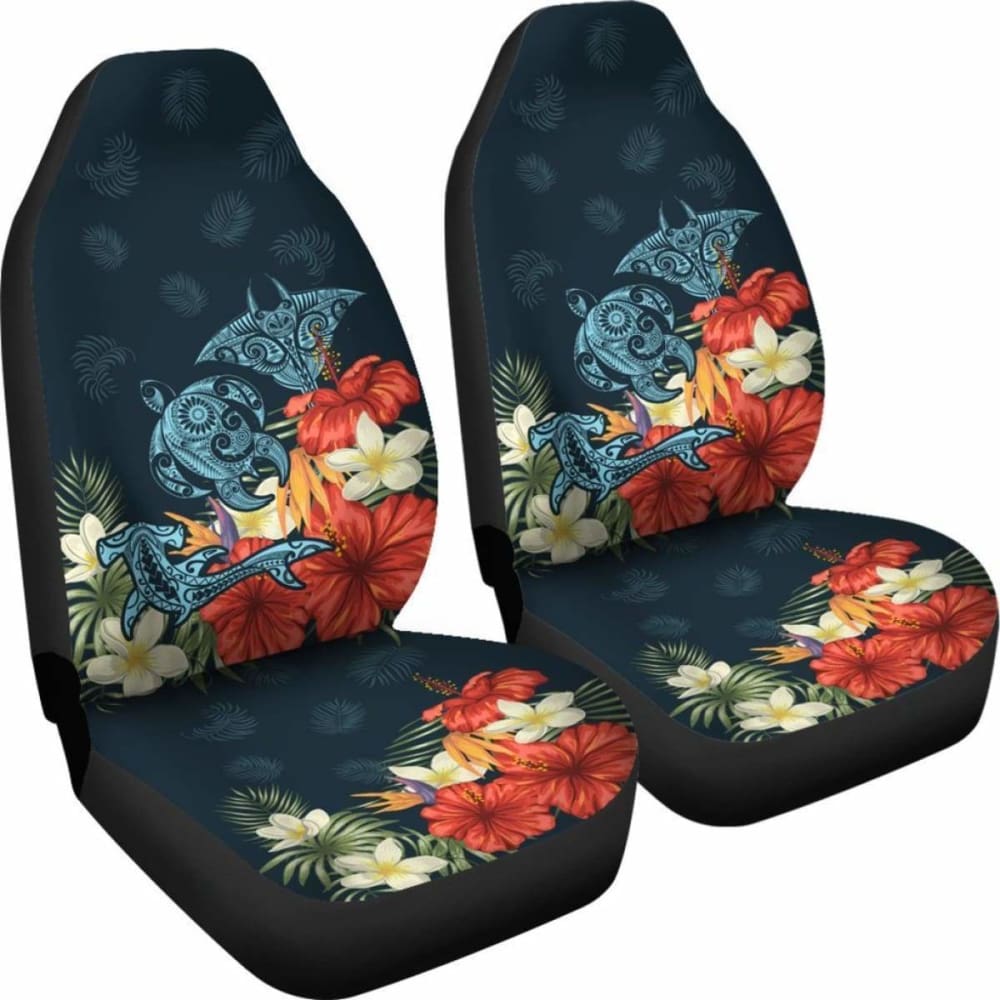 Hawaii Turtle Shark Manta Ray Hibiscus Plumeria Car Set Cover - New - Awesome