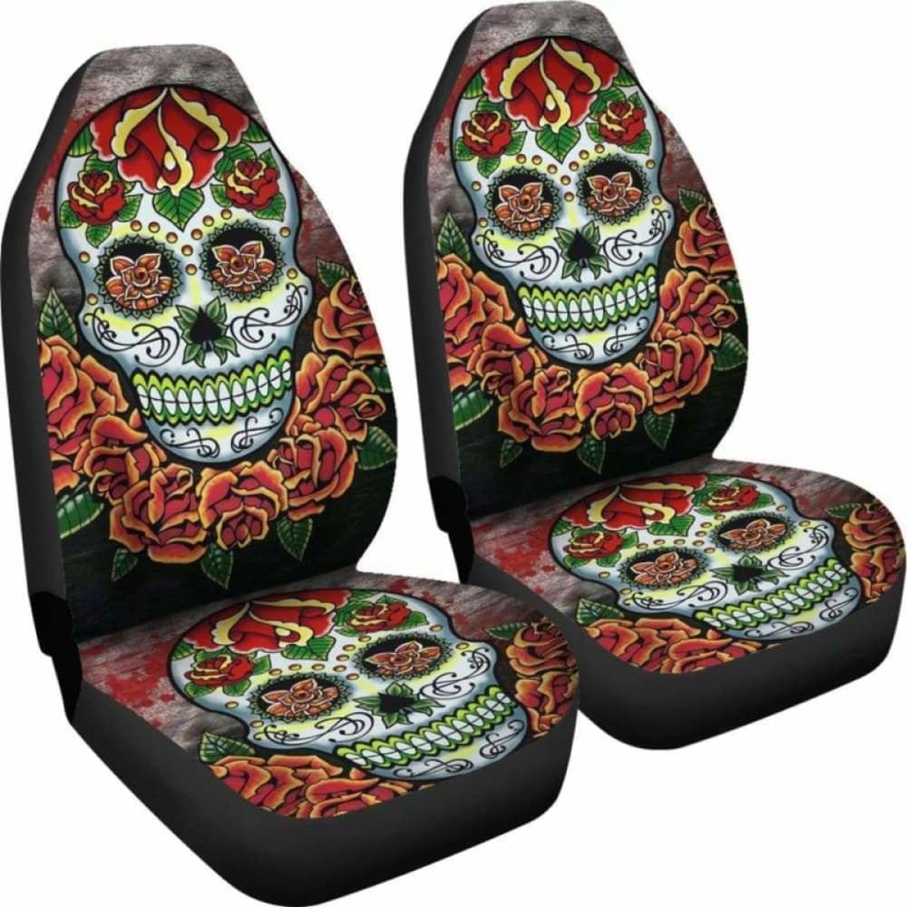 Set Of Pcs Floral Sugar Skull Car Seat Covers